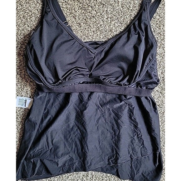 Lands End (L) D Cup  14-16 Black Swim Top Women's Solid Tulip Hem Padded S118 - Picture 5 of 7
